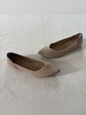 Rothy's THE POINT Tan Beige Ecru Knit Women's 7 Flats Tortoise Shell Bottom